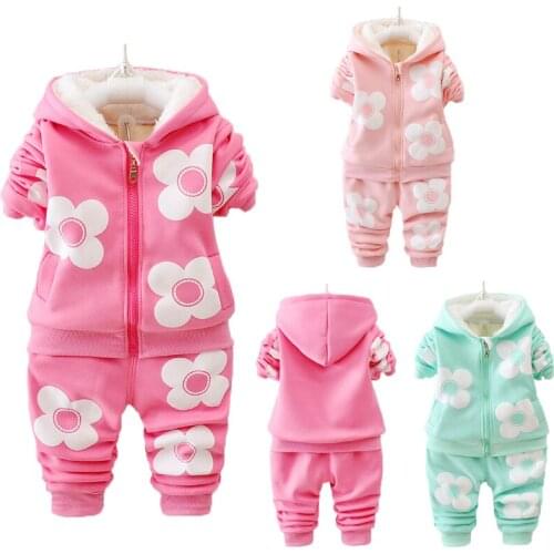 Girls Clothing Set Winter Thick Warm Printing Lining Plus Velvet Suit For GIrls Children Birthday Christmas Present