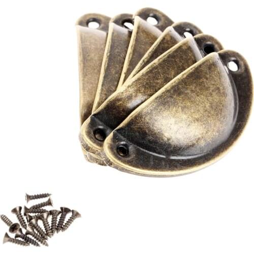 6Pcs Antique Shell Pull Handle Vintage Cabinet Semicircle Knobs Cupboard Door Kitchen Cabinet Drawer Pulls 80mm with screws