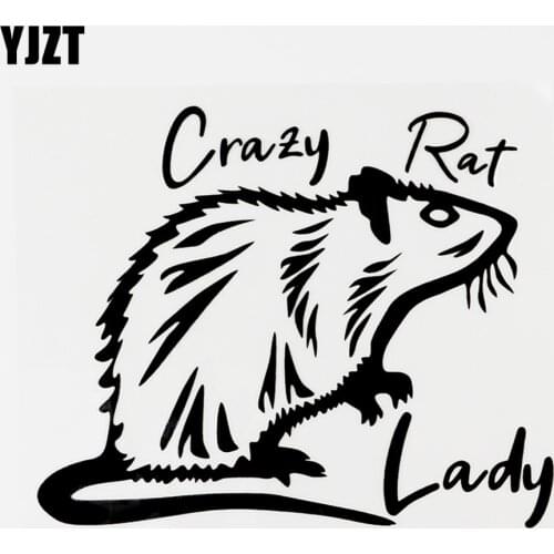 YJZT 14.9CM×12.4CM Crazy Rat Lady Vinyl Animal Car Sticker Decal Black/Silver Car Accessories 8C-0299