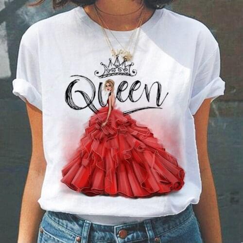 Fashion Queen Graphic Printed Women T-Shirt Summer New Fashion Short Sleeve Tshirts Ladies Casual Harajuku Cartoon Tops