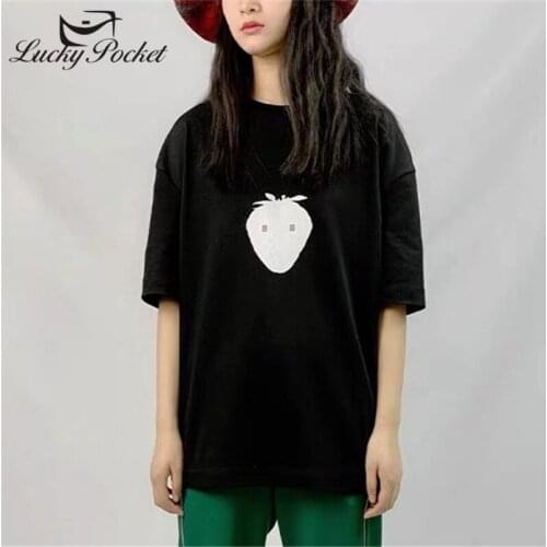 Women Summer Brand Black O-Neck Cotton Strawberry Print T-Shirt Female Fashion Plus Size Tees Ladies Brand Casual Tops ZM154