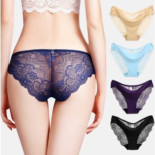 Ladies Panties Sexy Lace Underpants Plus Size Panty Transparent Low-Rise Cotton Triangle Briefs Seamless Ice Silk Intimates Hot