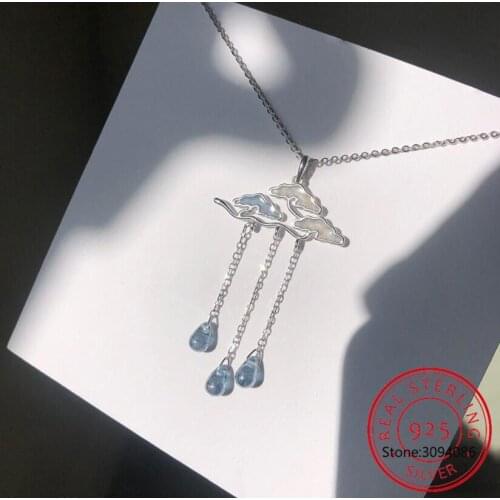 Real 925 Sterling Silver Natural Handmade Fine Jewelry Ethnic Cloud Long Tassel Pendant without Necklace for Women