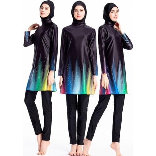 New Burkini Suit Sunscreen Islamic Swimwear Patchwork Muslim Swimming Suit For Women Sport Burkinis Swim Surf Wear Bourkini