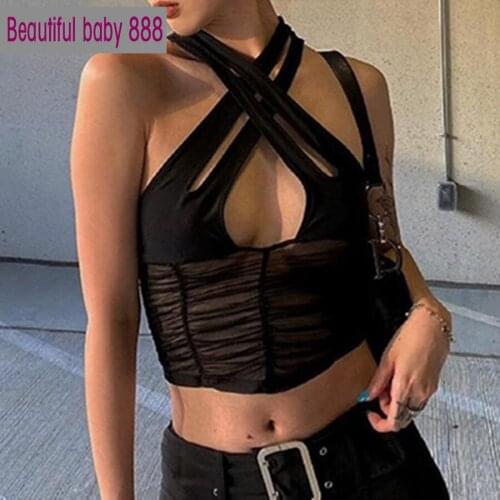 Meqeiss Women Fairy Grunge Halter Top Sexy For Women 2021 Sleeveless Crop Top Demon Slayer Female Casual Streetwear Hot Deals