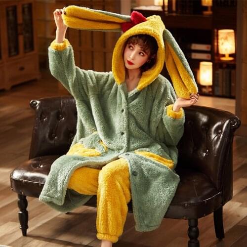 Plus Size XXL Winter Pyjamas Intensification Nighty Women Sleepwear Loose Version Medium Style Hooded Pajamas Plush Pajama set