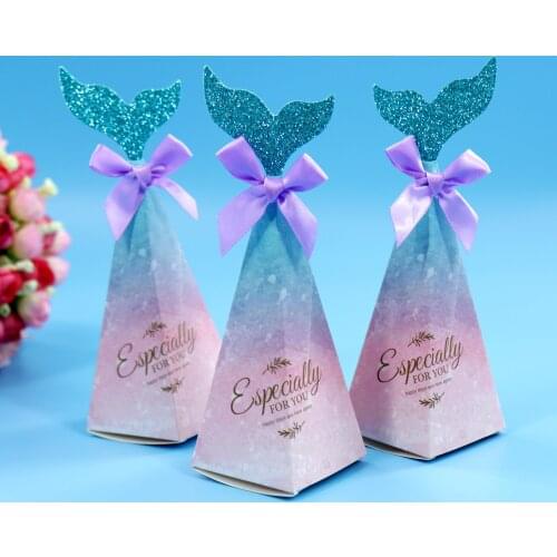 10pcs Mermaid Favor Chocolate Gift Box Baby Shower Birthday Wedding Party Decor Kraft Paper Mermaid Tail Candy Boxes