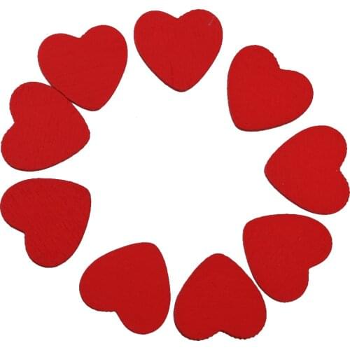 100Pcs Decorative Wooden Red Heart with Tape Sticker for Love DIY Craft Wedding Home Living Room Party Home Decoration Gift