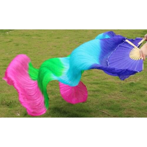 2016 female high quality Chinese silk veils dance fans Pair of belly dancing fans cheap hot sale Blue + sky blue + green + Rose