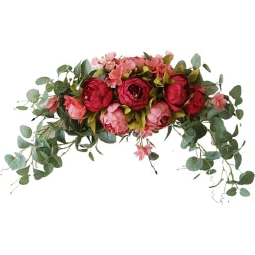 30 Inch Wedding Artificial Peony with Green Leaves,Handmade Flowers Backdrop Table Runner Centerpiece Garland