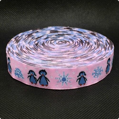 5/8" 16mmX10yards/lot handmade accessories ribbon Jacquard Ribbon with penguin baby hand in hand ZERZEEMOOY
