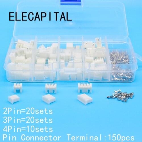 50 sets Kit in box 2p 3p 4 pin 2.54mm Pitch Terminal / Housing / Pin Header Connector Wire Connectors Adaptor XH2P Kits