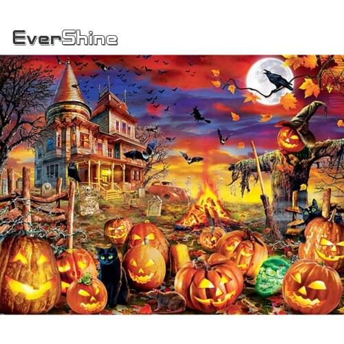 Evershine Diamond Painting Pumpkin Full Layout Diamond Embroidery Halloween Cross Stitch House Mosaic DIY Handmade Gift