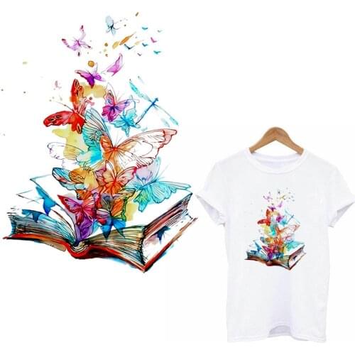 Butterfly Book Applique On Clothes Sticker Iron On Transfers For Clothing Women Fashion T-shirt Heat Transfer Vynil Stickers DIY