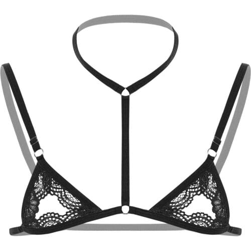 Men Bra Tops Exotic Open Bras Gay Sissy Nightwear See Through Sheer Lace Lingerie Crop Top Wire-free Unlined Bondage Lingerie