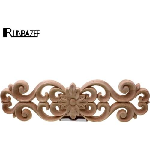 RUNBAZEF Floral Wood Carved Wooden Figurines Crafts Appliques Frame Wall Door Furniture Woodcarving Decorative Home Accessories