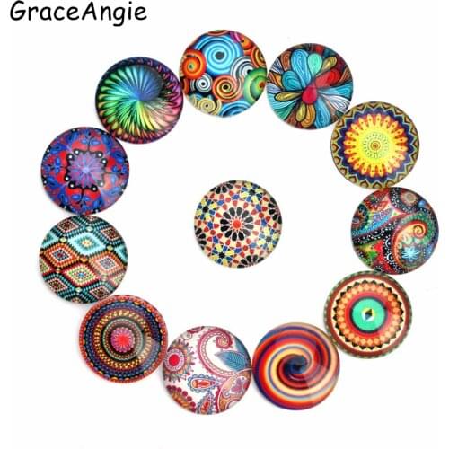 GraceAngie 20PCS Bohemia Round Glass Cabochon Mixed Pattern vintage Starry sky photo flatback cabochons 10MM 12MM 14MM 18MM 20MM