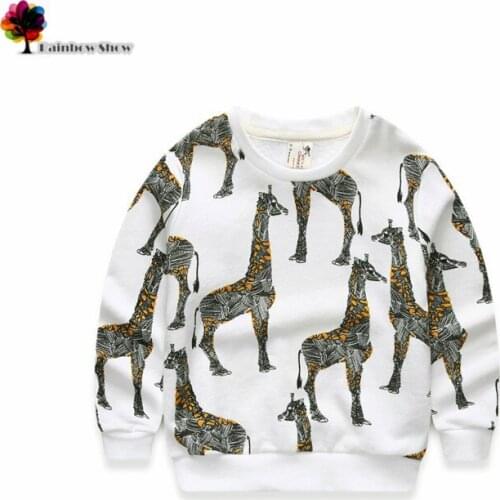 New Children Clothing Boys Autumn and Spring Lovely Handsome Giraffe Printed Long-sleeve O-neck Terry Cotton Casual SweatShirts