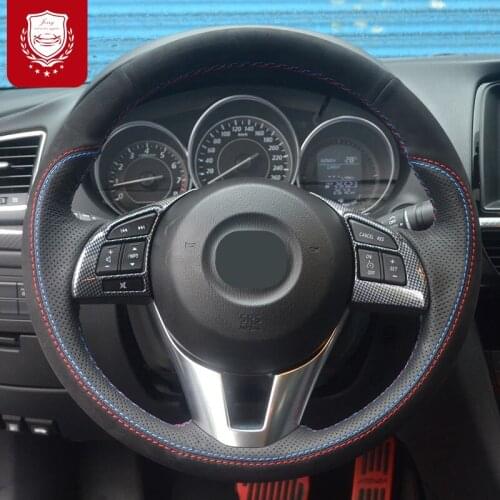 For Mazda CX-4 CX-5 cx-9 Leather steering wheel cover hand-sewn grip cover 15inch Wear Resisting Anti-slip and wear-resistant