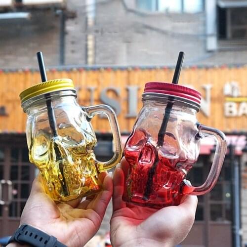 Creactive Skull Glass Cups Beer Mug Shot Glass Large Wine Glass Coffec Cup Cocktail Glass With Drinking Straws Bar Accessory