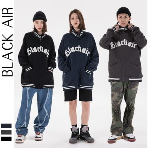 Hip Hop Retro Gothic Letters Zipper Baseball Jacket Mens Handsome Stand Collar 100% Cotton Jackets Fashion Loose Unisex Coats