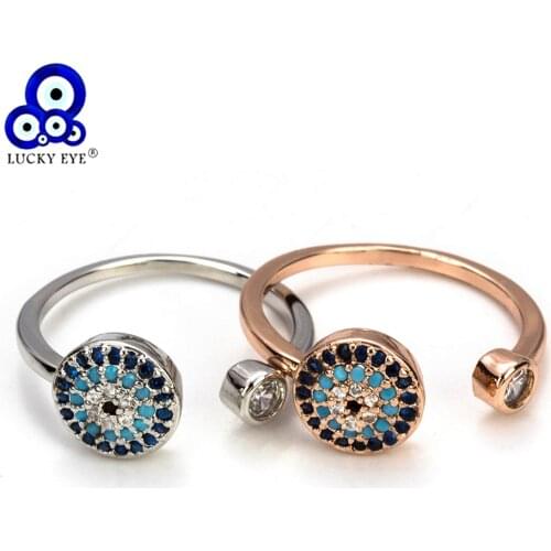 Lucky Eye Copper Open Rings Evil Eye Micro Pave Cubic Zircon Ring For Women Ring Lucky Eye Jewelry Adjustable EY5369