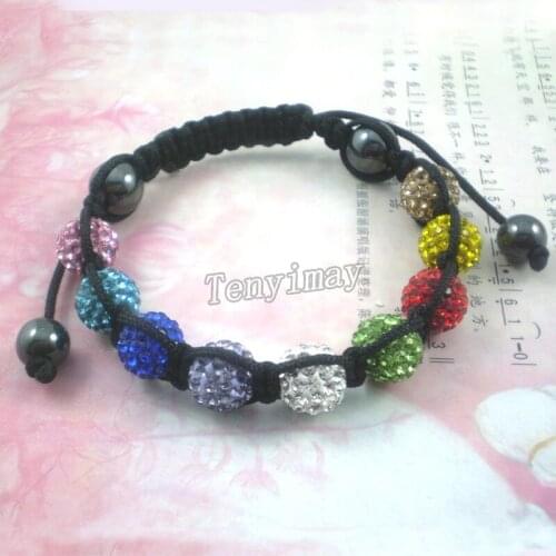 Fashion 10mm Crystal Pave Adjustable Handmade Bracelet Mix Color 12pcs Wholesale