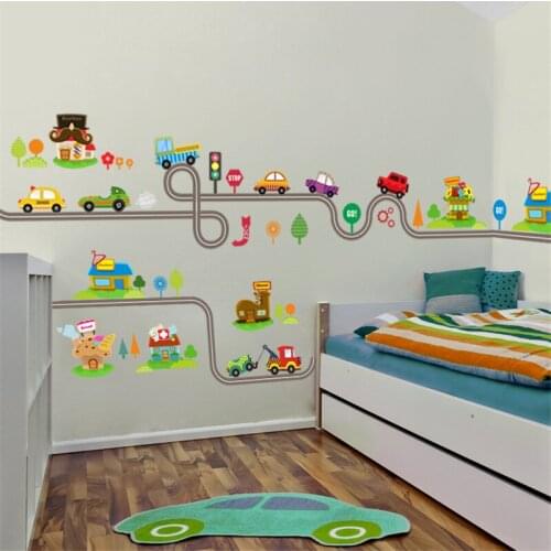 Cartoon track car childrens bedroom kindergarten wall stickers stickers wall decoration environmental protection wall stickers