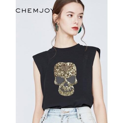 Gold Silver Skull Sequin Patches Sewing on Motif Applique Large Sticker for Clothes T-shirts Sequined Patch DIY Accessory Badges