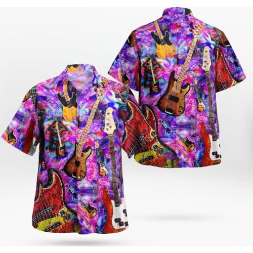 2021 New 3D Print Rock Guitar Hip Hop Hawaii Shirts Men Summer Short-sleeved Beach Shirt Men Shirt Oversize Camisa Masculina 5XL