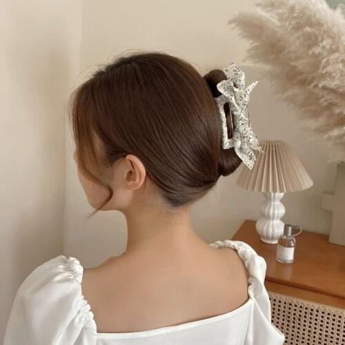 Korean new high-grade broken flower bow hairpin Female Minority curling hairpin shark clip large temperament hairpin