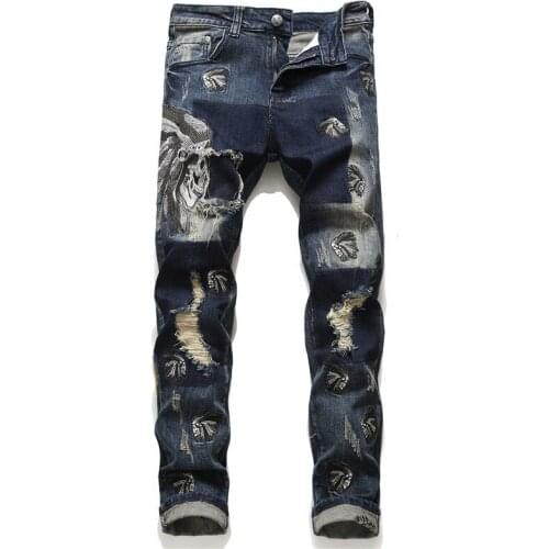 New Fashion Jeans Hip Hop Mens Designer Ripped Skinny Denim Biker Jeans Dropshipping