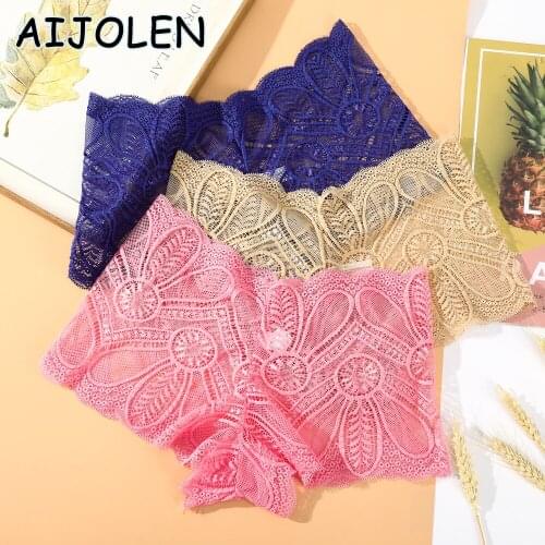 AIJOLEN New Mid-waist Sexy Lace Womens Boxer Shorts Seamless Underpants Womens Large Size Butt-up Womens Underwear Briefs