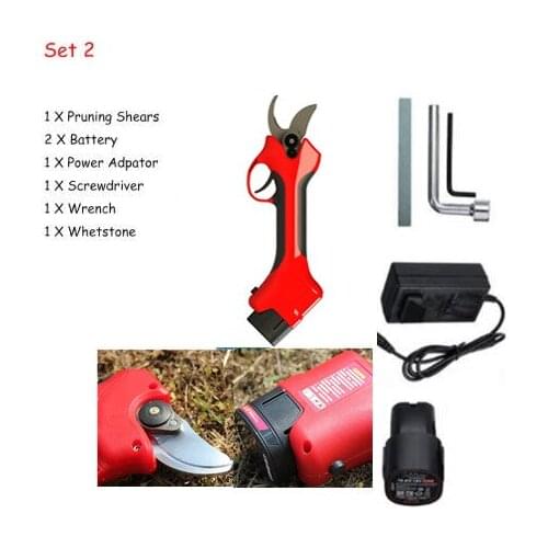 2x 2000mAh Rechargeable Electric Pruning Scissors Pruning Shears Garden Pruner Secateur Branch Cutter Cutting Tool w/ 2x Battery
