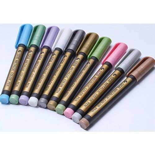 1 Pcs Metallic Markers Paints Pens Art Permanent Writing Markers for Paper Stone Glass Wall DIY Scrapbook Graffiti 10 Colors