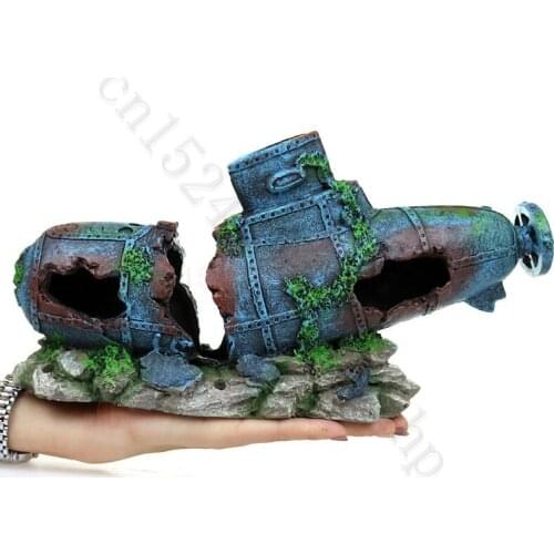 Aquarium Submarine 29cm Big Underwater Ruin Wreck Fish Tank Decoration