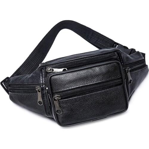 Mens Waist Pack Genuine Leather Bag Waist Belt Bag Male Leather Fanny Pack Fashion Luxury Small Shoulder Bags For Men