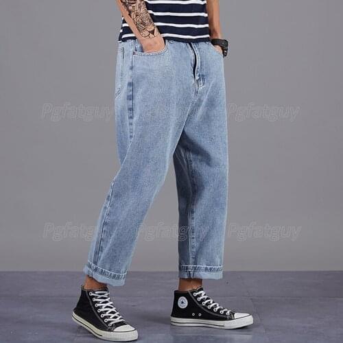 Simple Loose Mens Jeans Casual Nine-point Harlan Pants Size 28-48 For 140kg Fat Men Pantalons De Grande Taille Pour Hommes