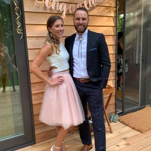 Pink Tulle Shorts Skirt Puffy Elastic Waistband Knee Length Skirt for Temperament Wedding Cocktail Evening Party Skirts