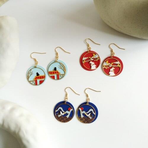 Aestheticism painting super fairy yutu earrings ancientry palace geometric circular earrings jewelry accessories