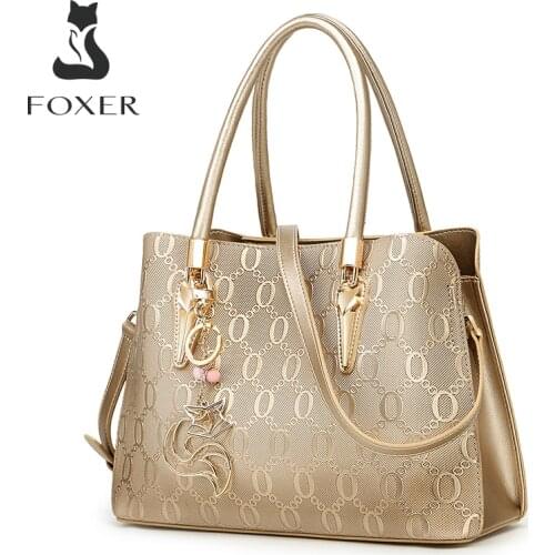 FOXER 2021 Chic Womens Leather Handbag Fall Winter Large Capacity Lady Top Handle Tote Bags Classic Purse Luxury Shoulder Bags