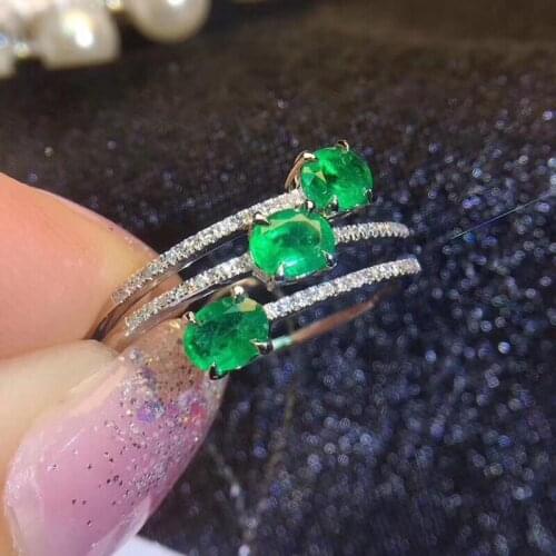 SHIQING Luxury nature emerald green gemstone fine 925 sterling silver lines ring for enagement anniversary