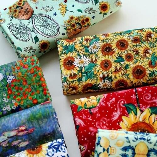 145x50cm Sunflower Oil Painting Digital Printing Pure Cotton Fabric, Handmade Doll Clothes Clothing Cloth