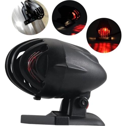 Red Lens Universal 12V Motorcycle Retro Brake Stop Lamp Black Metal Bullet Tail Light For Harley Honda Cruiser Chopper Bobber