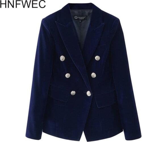 2020 metal double breasted Office style blazers for women spring females notched long sleeve casual jacket V438