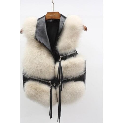 Winter Fur Vest Jacket Fashion Women Real Fox Fur Sleeveless Coat With Genuine leather