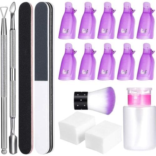 1Set Nail Gel Polish Removal Pad Remover Clip Brush Cuticle Pusher File Tool Kit Nail Tool Multifunctional Nail Care Kit