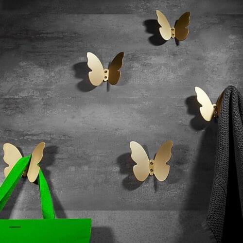 1Pcs Satin Brass Gold Butterfly Coat Hook Cupboard Pulls Drawer Knobs Kitchen Cabinet Handles Furniture Decor Handle Hardware