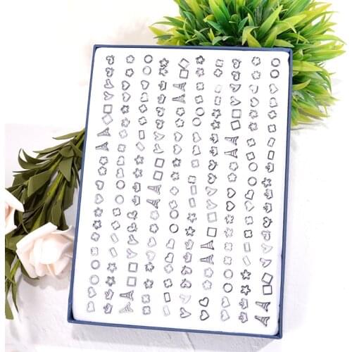 100 Pairs/Lot Anti Allergy Girls Child Stud Earrings Mix Style Gun Black Heart Crown Small Earrings Party Jewelry Random Style