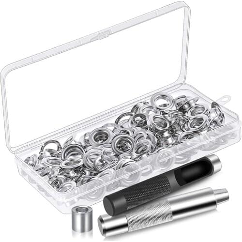 120 Sets 1/2 Inch Grommet Eyelets Kit Include Grommets Eyelets and Grommet Setting Tool with Storage Box